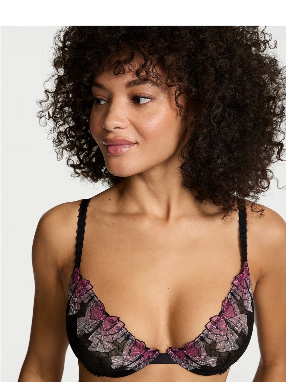 NWOT Victoria Secret Tease Black & Pink Embroidered Unlined Underwire Bra
